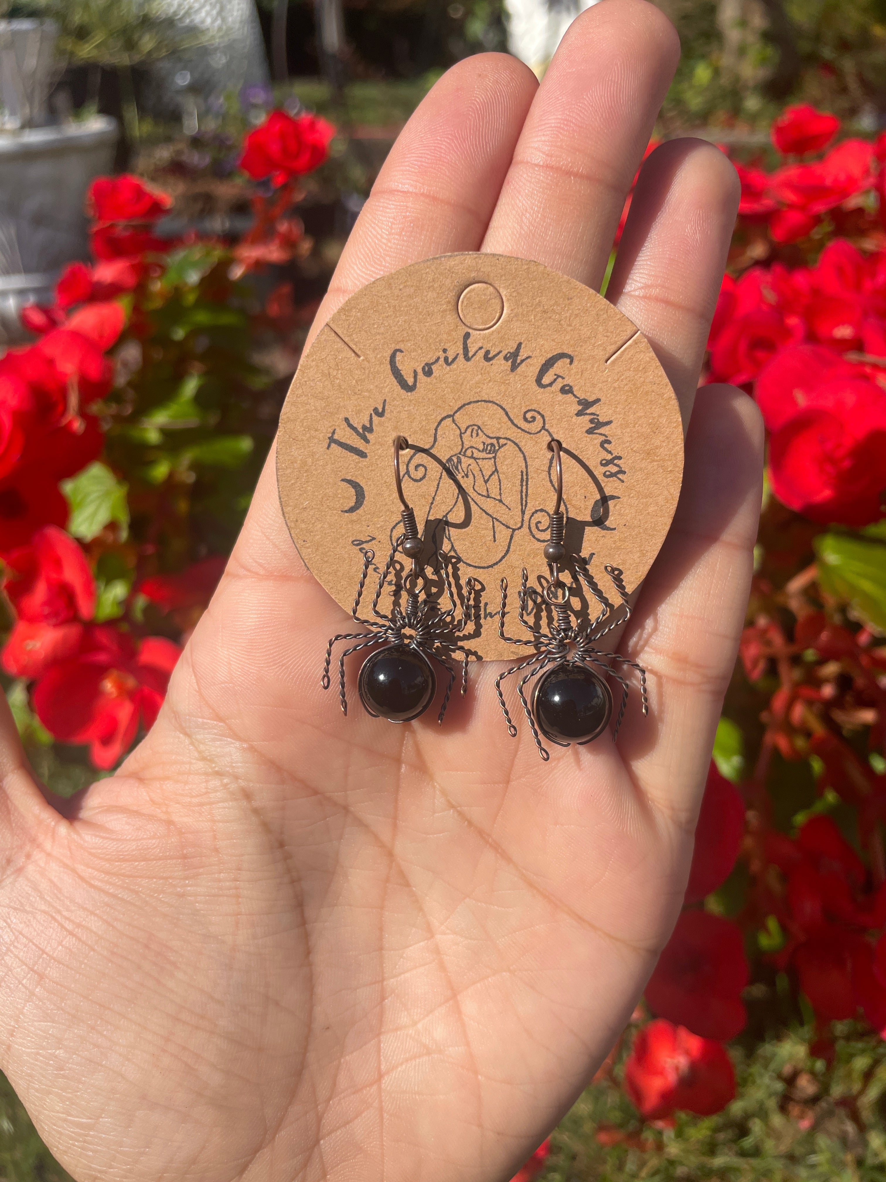 Curios Crawlers~ Black Obsidian Spider Earrings