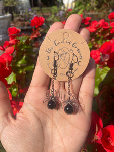 Curios Crawlers~ Black Obsidian Spider Earrings